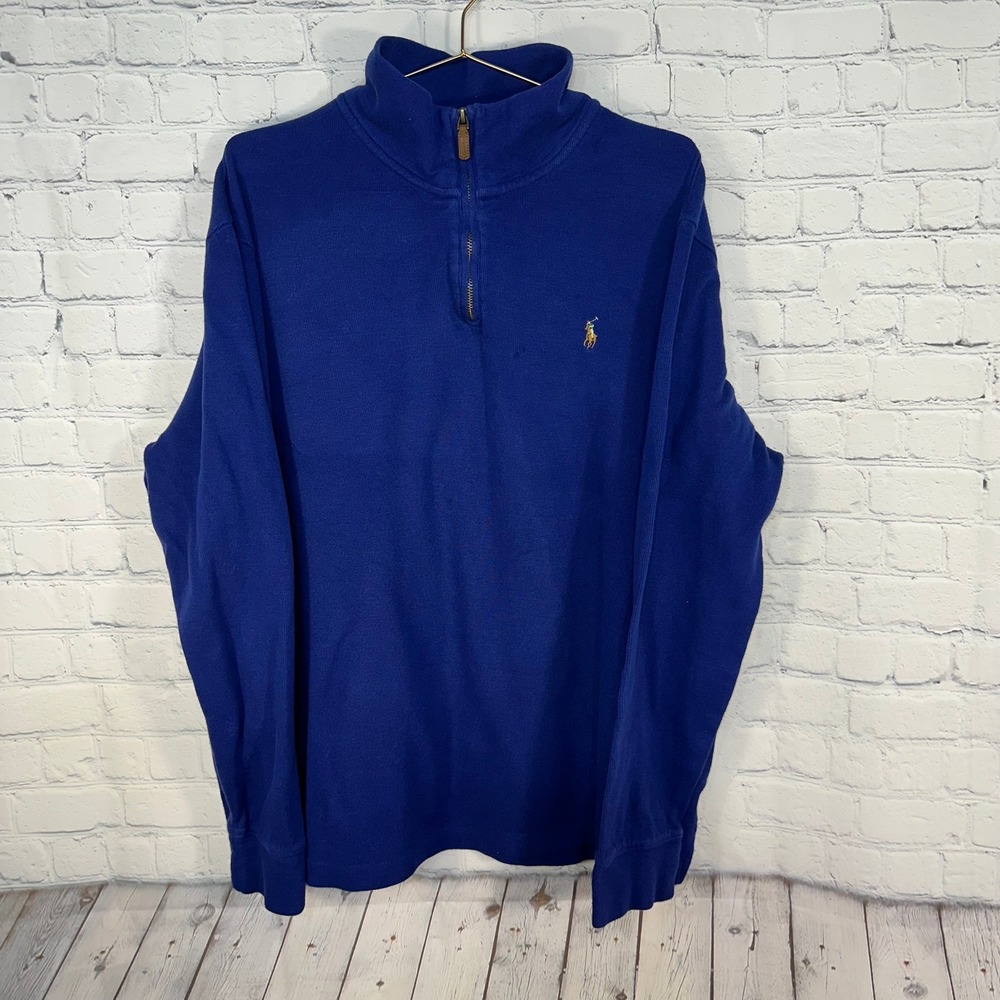 Polo Ralph Lauren Mens XXL Estate Rib Quarter Zip Pullover Royal Blue Cotton